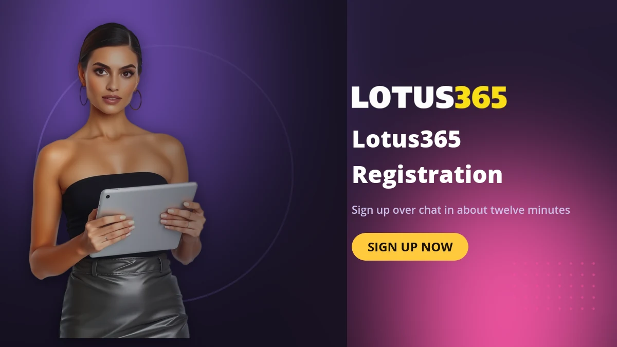 Lotus365 registration and signup banner showing the chat based sign up flow